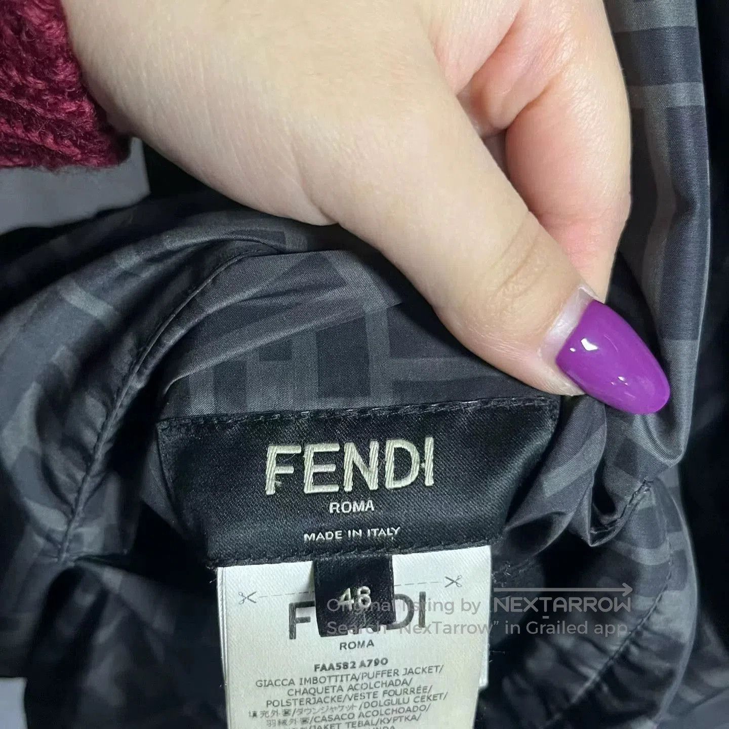 fendi black logo puff jacket with hood.