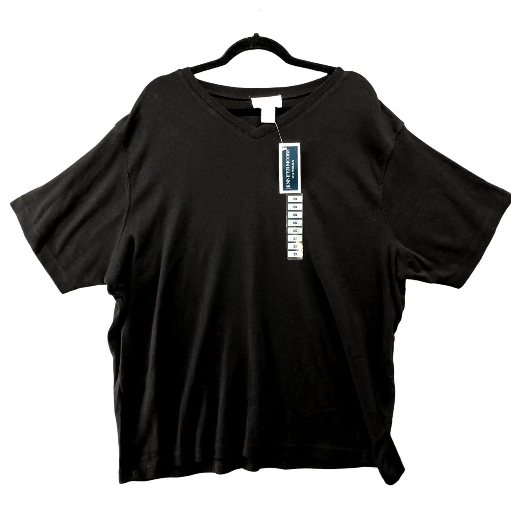 MooRER VTG Jennifer Moore Black Short Sleeve T Shirt Womens 2X Cotton Knit V-neck T-Shirt Womens 2X Black Knit V-Neck Basic Casual Shirt Size XXL / US 16-18 / IT 52-54 - 2 Thumbnail