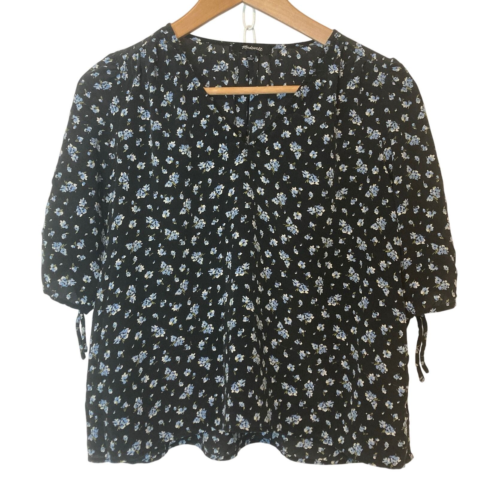 Madewell Madewell Blue Prairie Floral Gathered Tie V-Neck Blouse Top Size M / US 6-8 / IT 42-44 - 1 Thumbnail