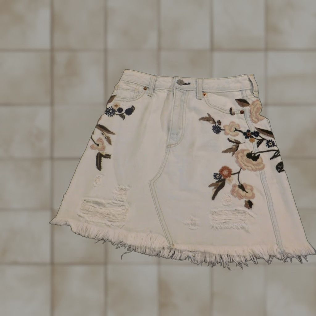 Abercrombie & Fitch Abercrombie & Fitch Womens Skirt 00 Blue Floral Denim A-Line Knee Length Cotton Zip Lined Casual Mens? Womens Size 24" / US 00 / IT 34 - 1 Thumbnail