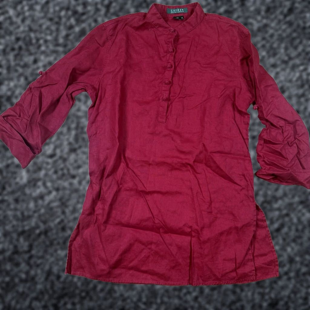 Ralph Lauren VINTAGE? (No) Lauren Ralph Lauren Tunic Shirt Women XS Regular Linen Red Roll Tab Sleeve 100% Linen Women Girls? Size XS / US 0-2 / IT 36-38 - 1 Thumbnail