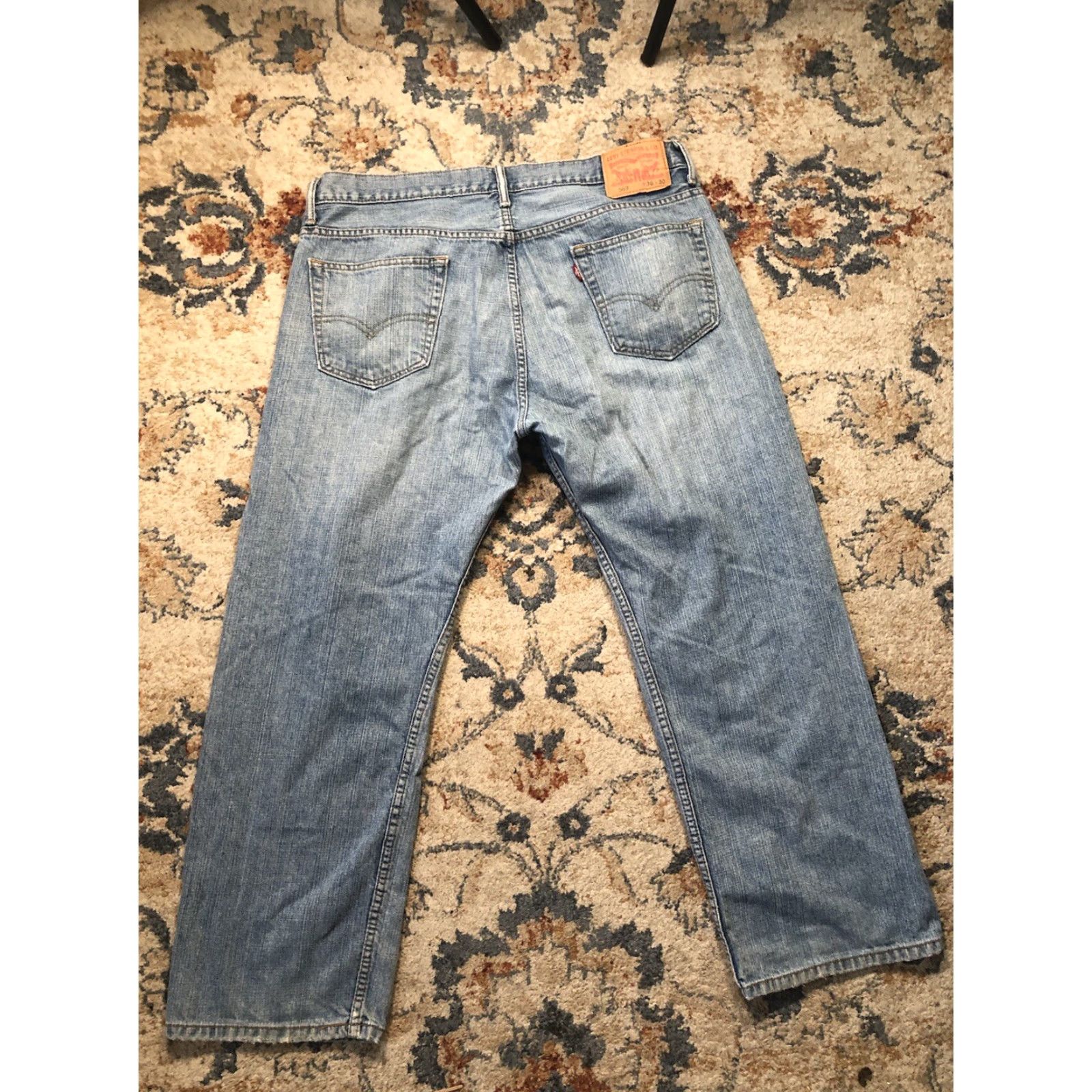 Levi's Levi's 569 Jeans Mens 36x28 Light Wash Denim Relaxed Straight 5-Pocket Logo Zipper Button Blue Size US 36 / EU 52 - 6 Thumbnail