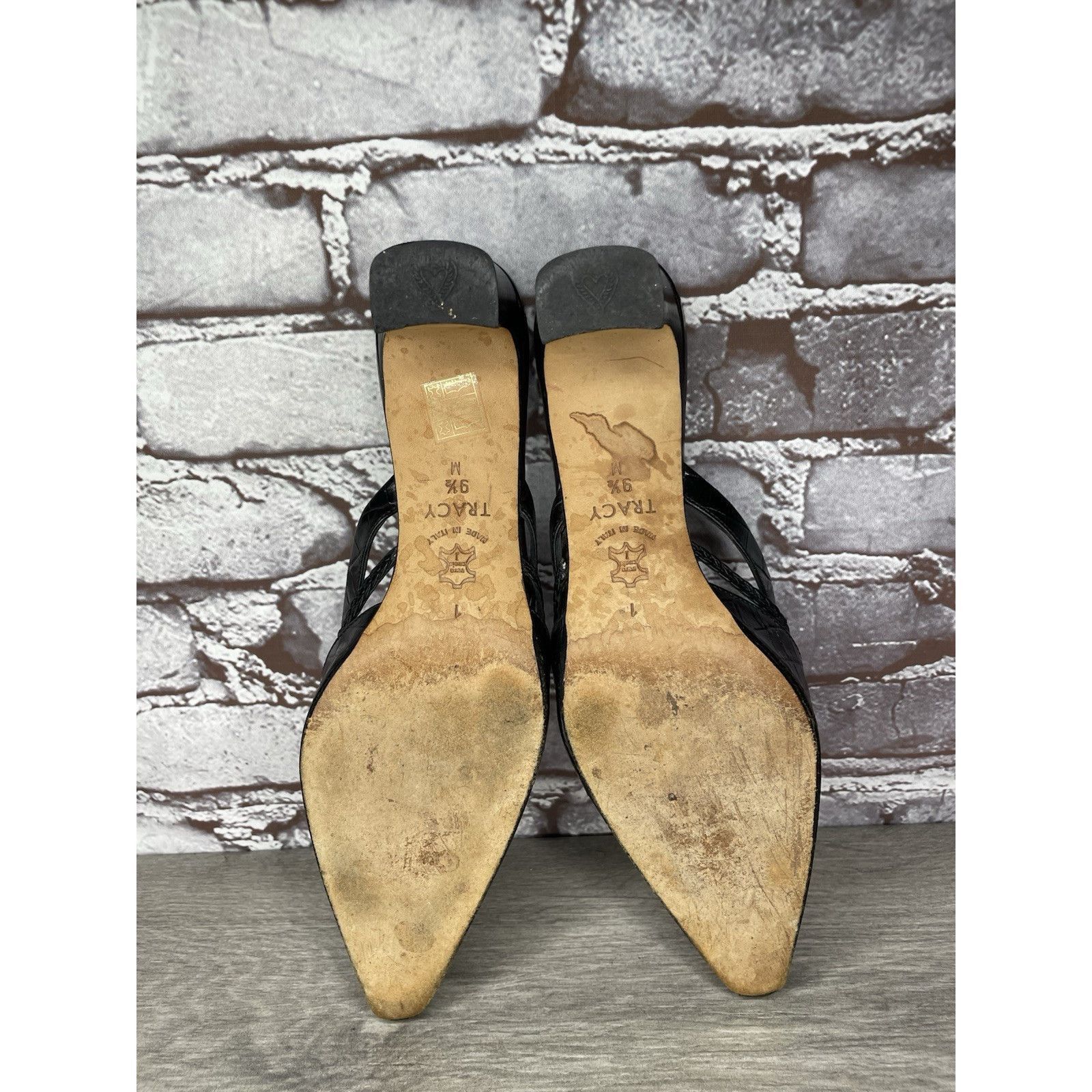 Brighton Brighton Black Leather Croc Embossed Mules Slides Sandals Wo Size US 9.5 / IT 39.5 - 21 Thumbnail