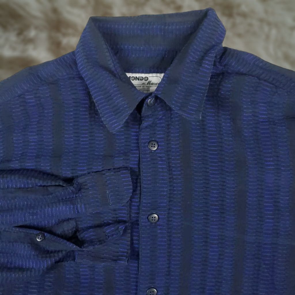 Vintage Mondo di Marco Button-Up Shirt Mens Large L Blue Black Striped Knit Casual Workwear Size US L / EU 52-54 / 3 - 1 Thumbnail