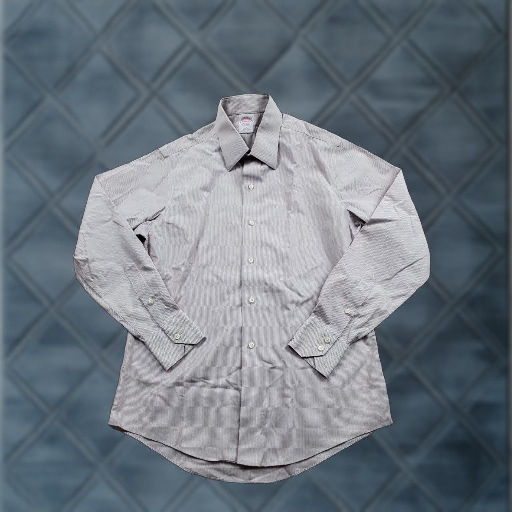 Brooks Brothers Brooks Brothers Dress Shirt Mens 15.5 White Red Pinstriped Cotton Point Collar Size 42R - 1 Thumbnail