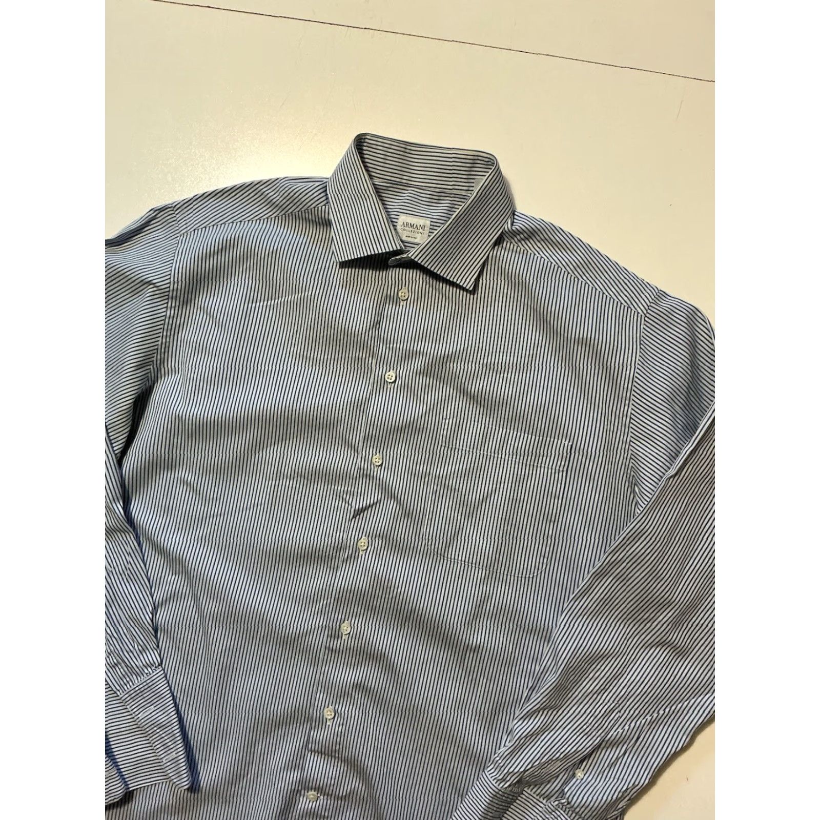 Armani VINTAGE Armani Collezioni Dress Shirt Long Sleeve Button Blue Striped Sz.L Mens Size 42R - 3 Thumbnail