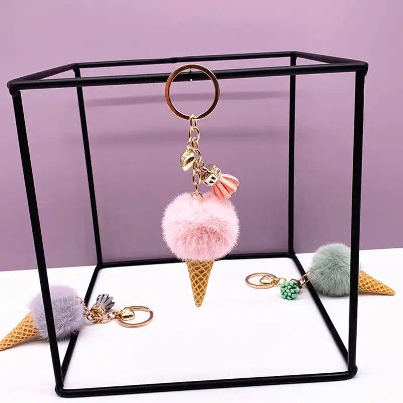Other Soft Faux Fur Keychain Ice Cream Plush Key Ring Car Key Size ONE SIZE - 3 Thumbnail
