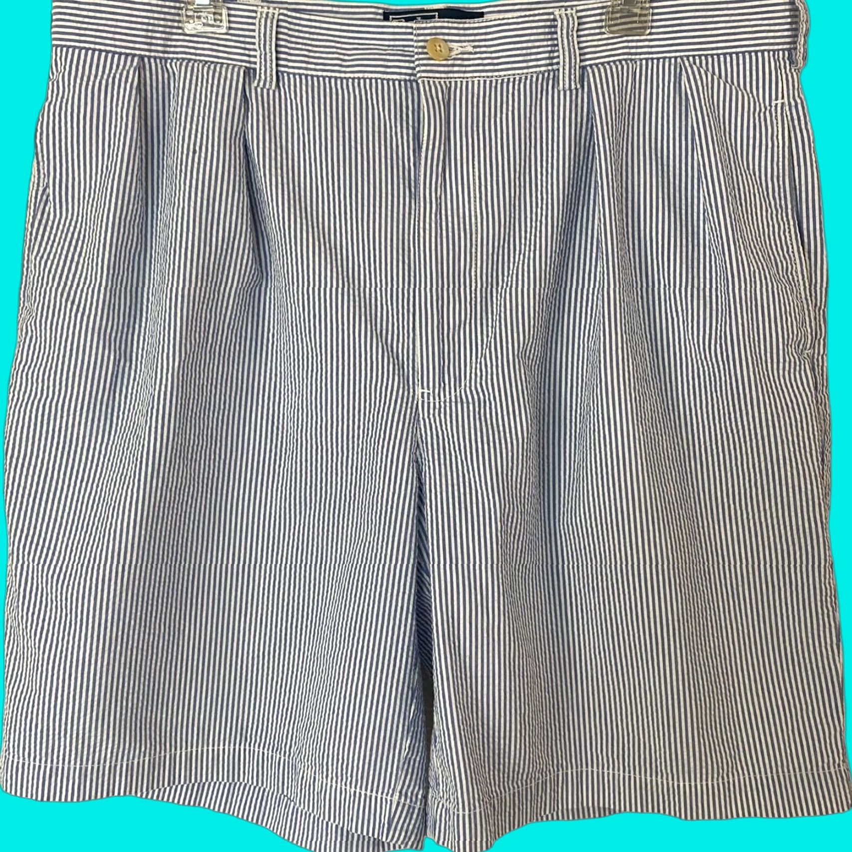 Polo Ralph Lauren VINTAGE Polo Ralph Lauren Tyler Shorts Seersucker Pleated Mens 38 Blue White Stripe Size US M / EU 48-50 / 2 - 1 Thumbnail