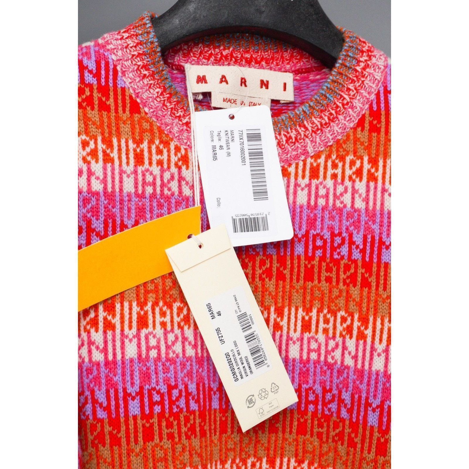 Marni Marni monogram logo pink multicolor wool crewneck sweater Size US S / EU 44-46 / 1 - 7 Thumbnail