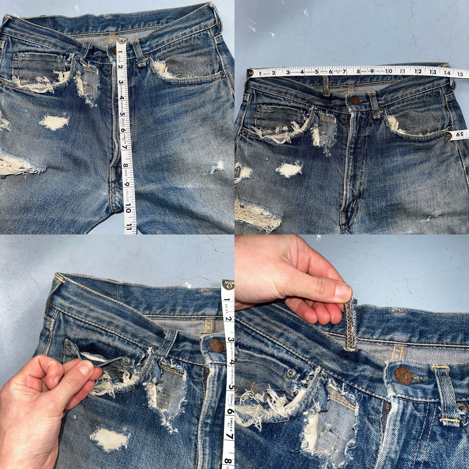 Levi's VINTAGE Levi's 505 Big E Jeans 28 Regular USA Denim Blue 60s 70s 501 XX Straight Mens Jeans Pattern Solid Distressed Button Rise Mid 10-12 Inseam 26 Size US 28 / EU 44 - 8 Thumbnail