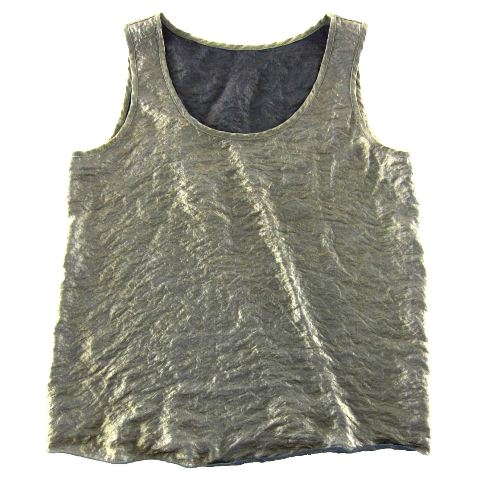 Vintage VINTAGE Cut Loose Gold Tank Top Blouse Women Medium Tank Blouse Gold Sleeveless Shimmer Crinkle Silky Cupro Polyamide Silk Casual Formal Business 90s Size M / US 6-8 / IT 42-44 - 2 Thumbnail
