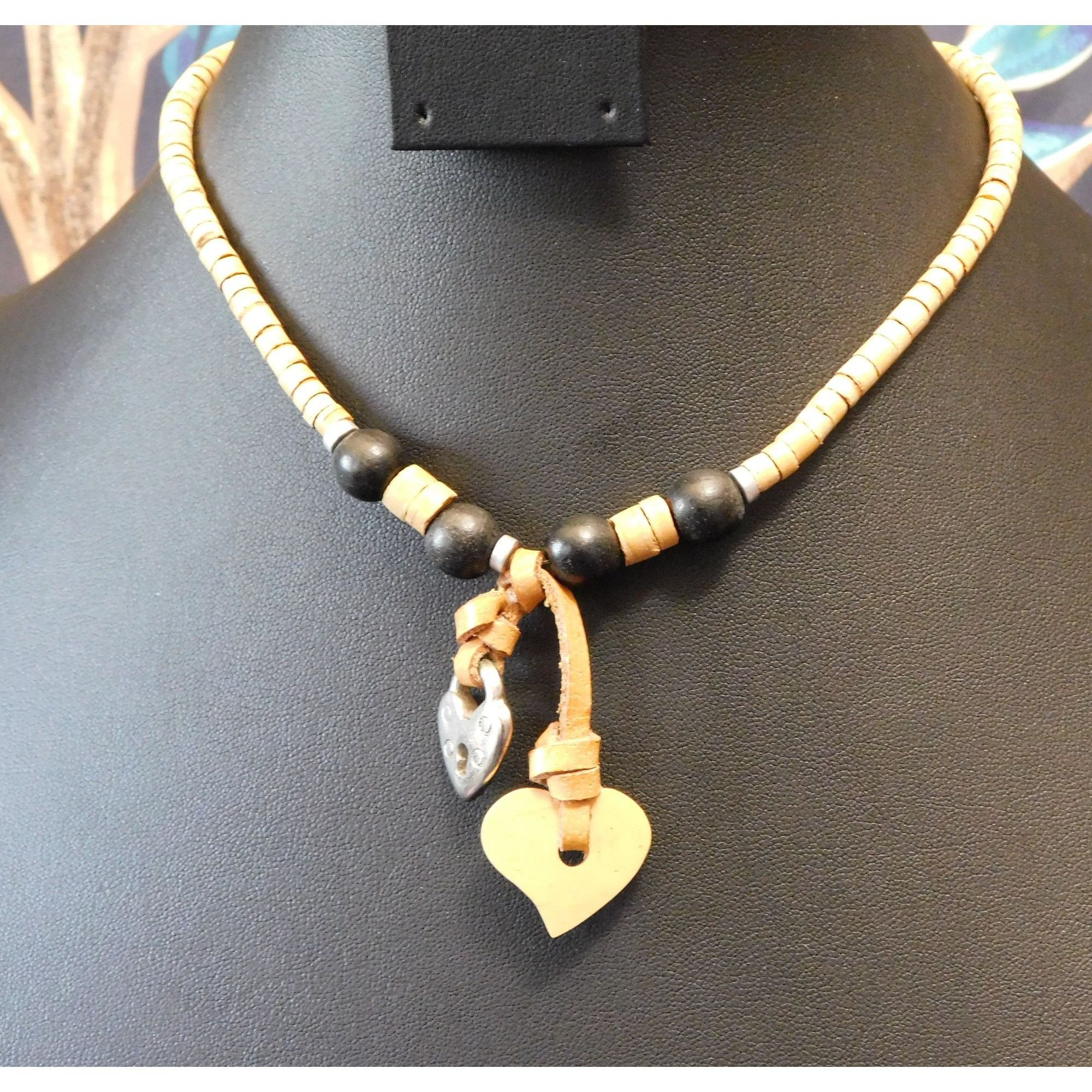Other Rustic Wooden Heart Lock Pendant Necklace Size ONE SIZE - 1 Thumbnail