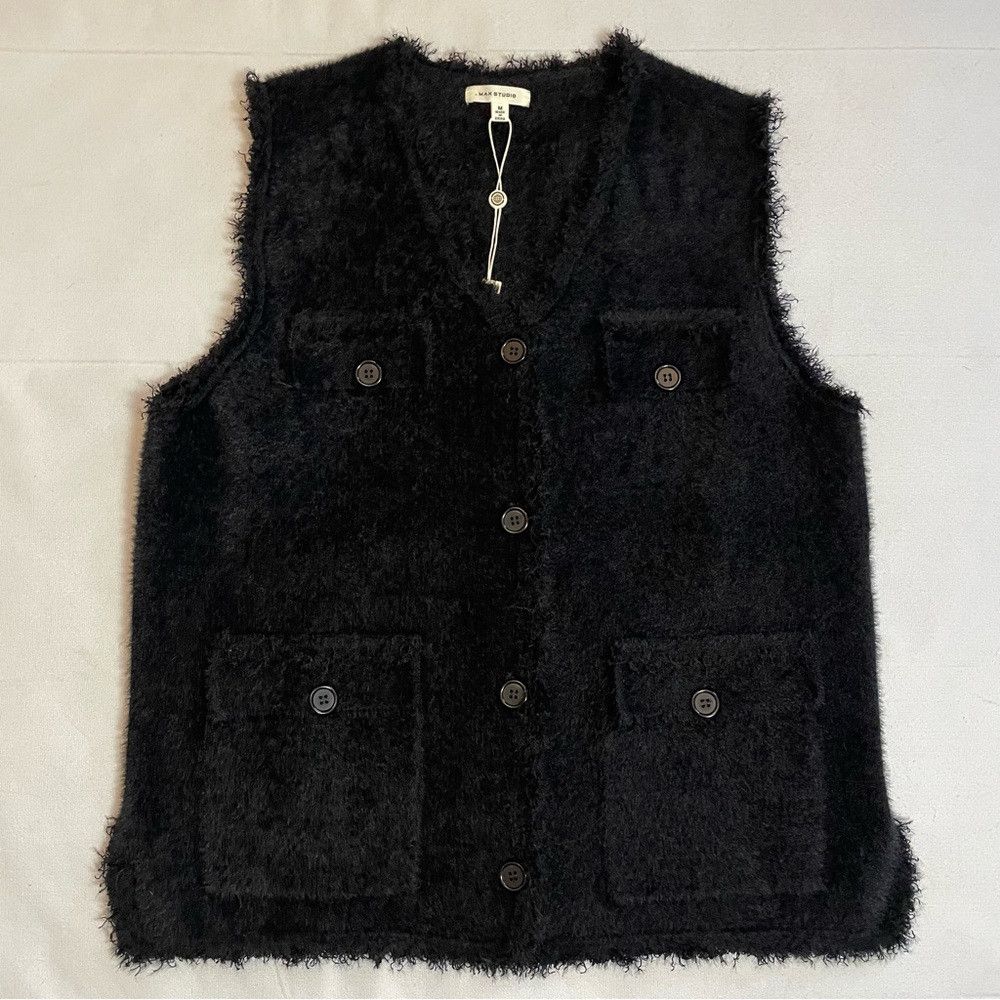 Other NWT New $138 Max Studio Fur Black Vest With Pockets Size M Size M / US 6-8 / IT 42-44 - 5 Thumbnail