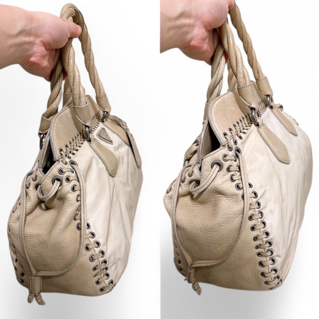 Prada Prada - Handbag Beige Leather Shoulder Bag Triangle Logo Size ONE SIZE - 2 Thumbnail