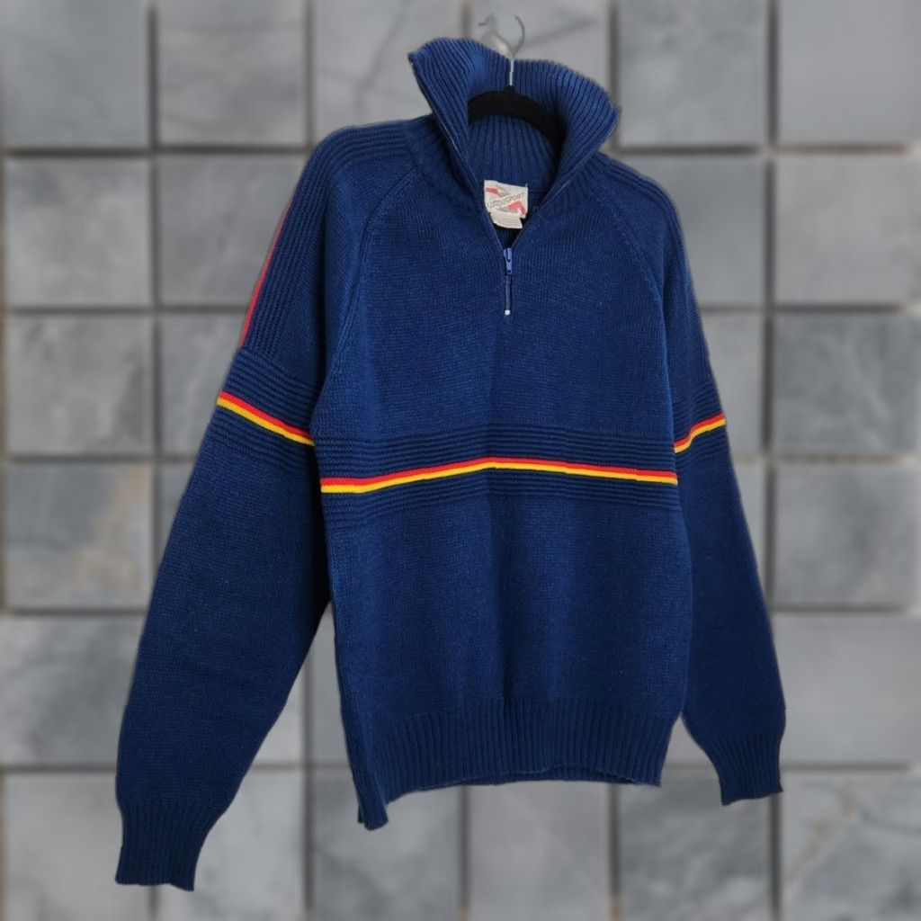 Vintage VINTAGE Campusport Large Blue 1/4 Zip Pullover Men L Neon Stripe 70s 80s Sweater Size US L / EU 52-54 / 3 - 1 Thumbnail