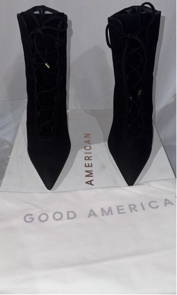 Good American Good American Shoes 7.5 Black Suede Booties Stiletto Heel Size US 7.5 / IT 37.5 - 1 Thumbnail