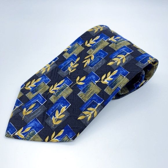 Hugo Boss Hugo Boss Geometric Blue and Gold Tie Size ONE SIZE - 3 Thumbnail