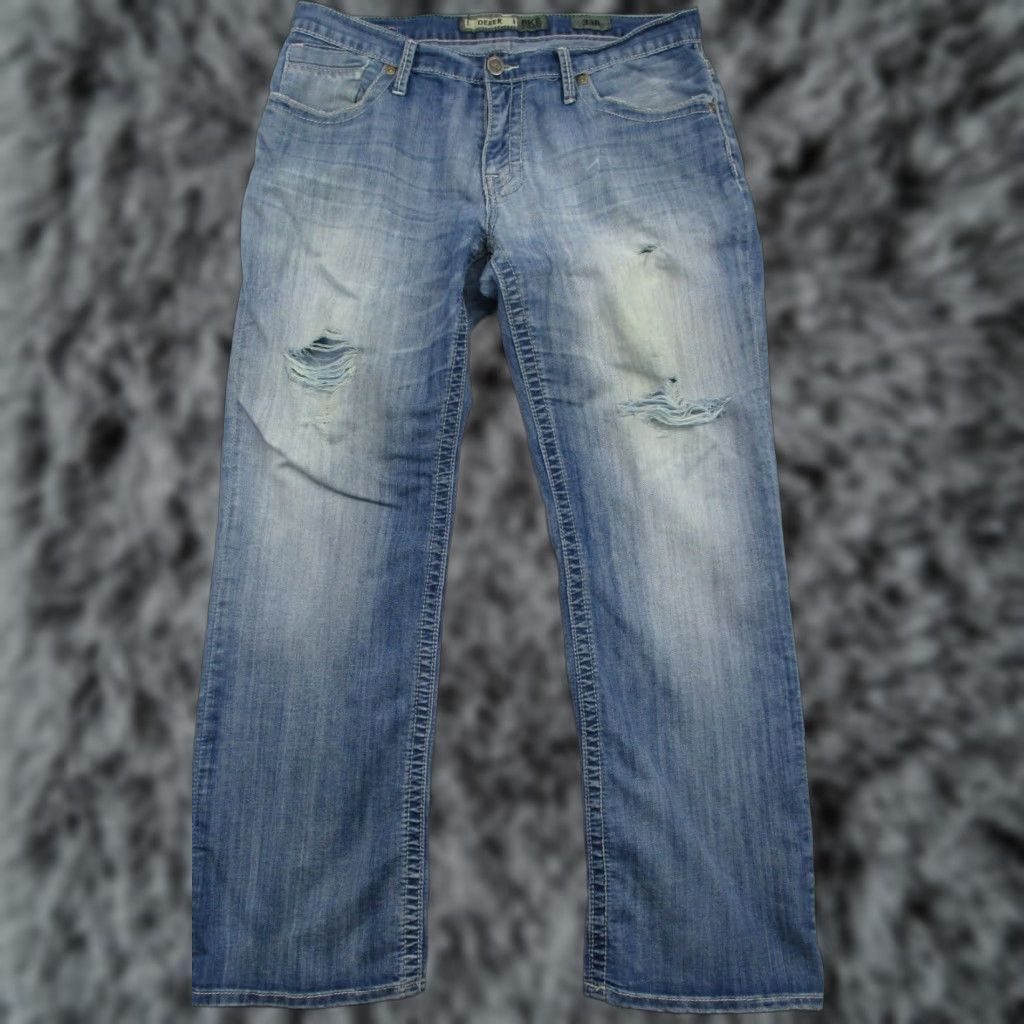 BKE BKE Buckle Jeans Derek 33 R Relaxed Straight Stone Washed Denim Embroidered Blue Mens Size US 33 - 1 Thumbnail