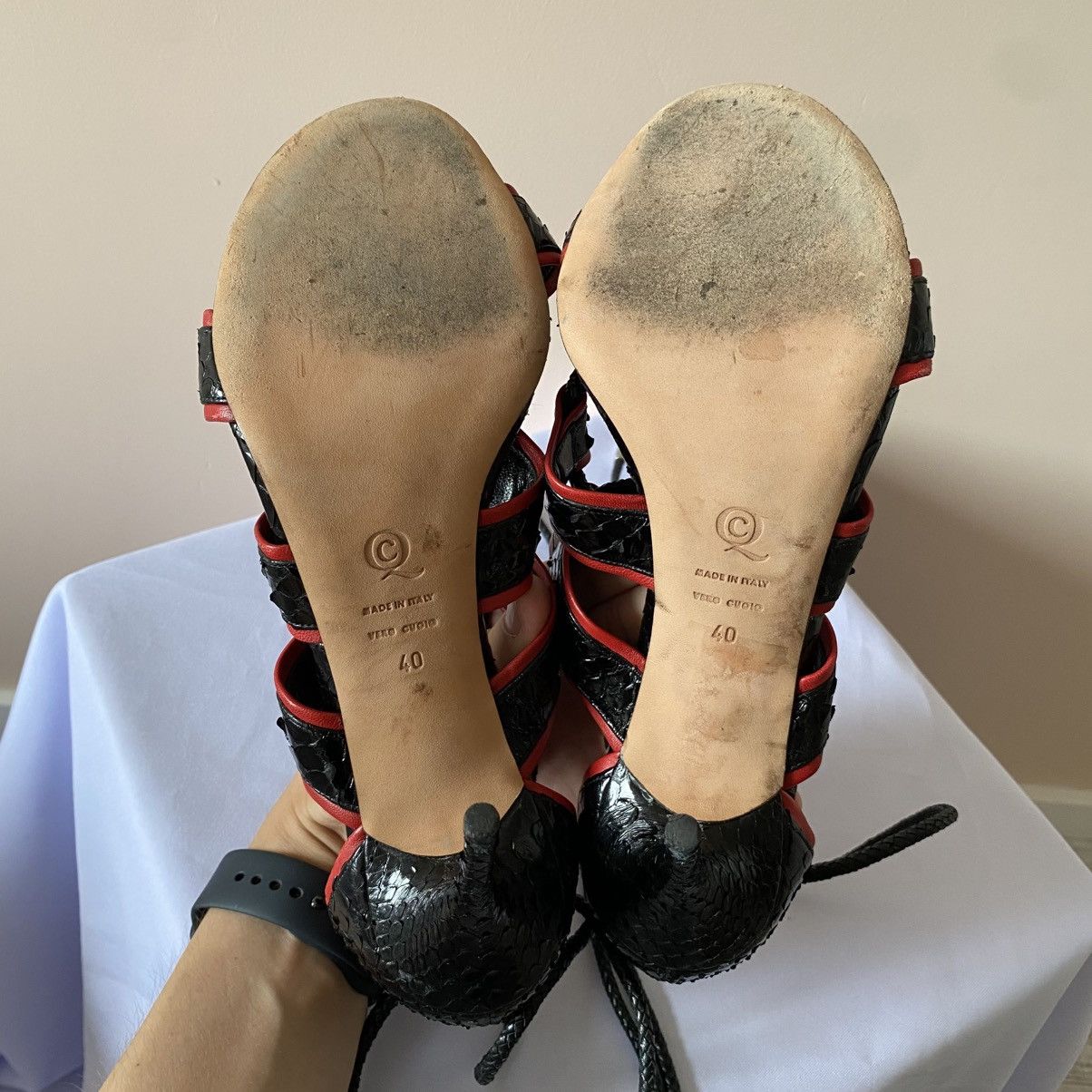 Alexander McQueen Alexander McQueen Python Black/Red Lace Up Heels Sandals Y2K Size US 10 / IT 40 - 9 Thumbnail