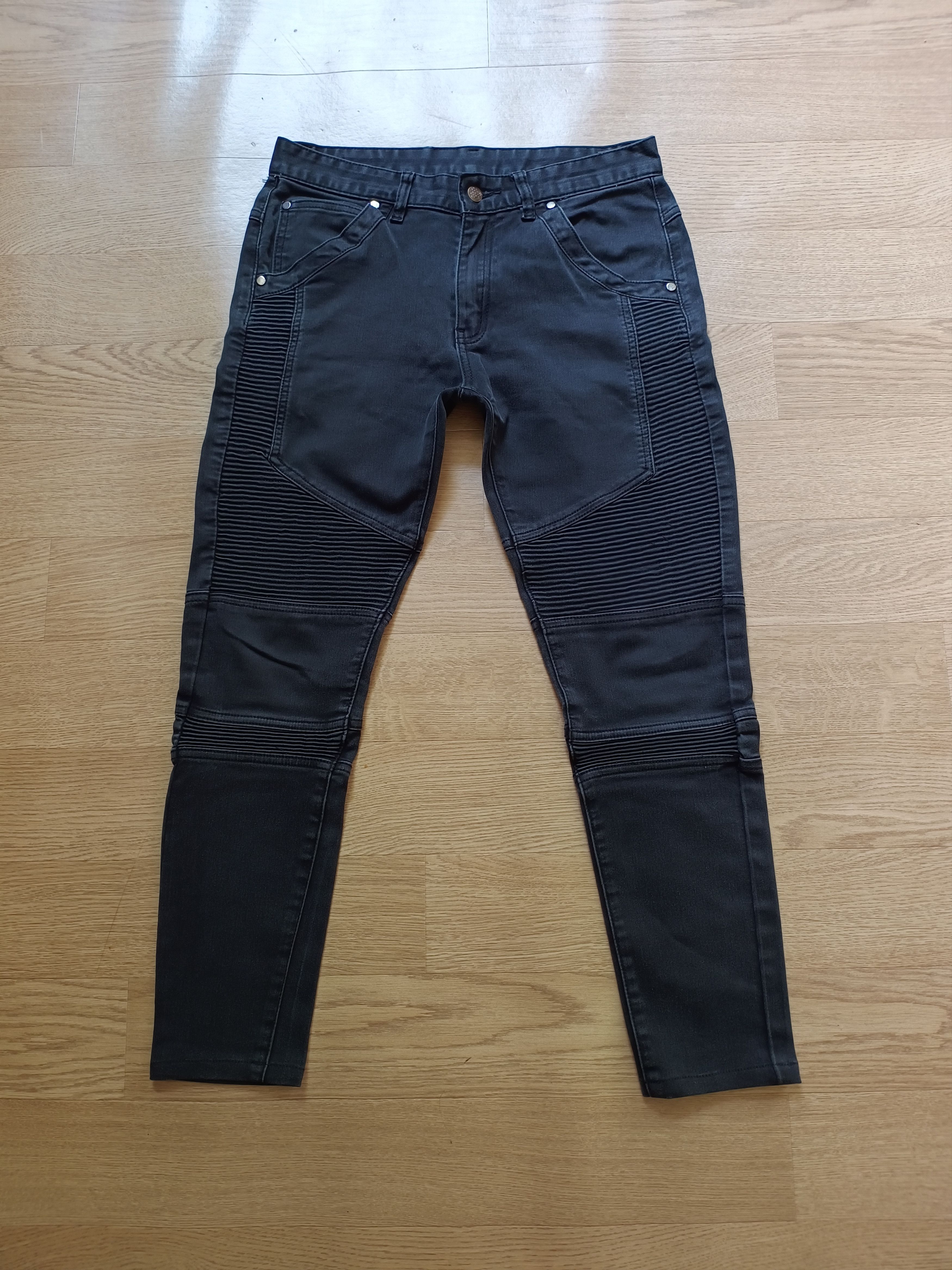 Washed Black Biker Denim 28