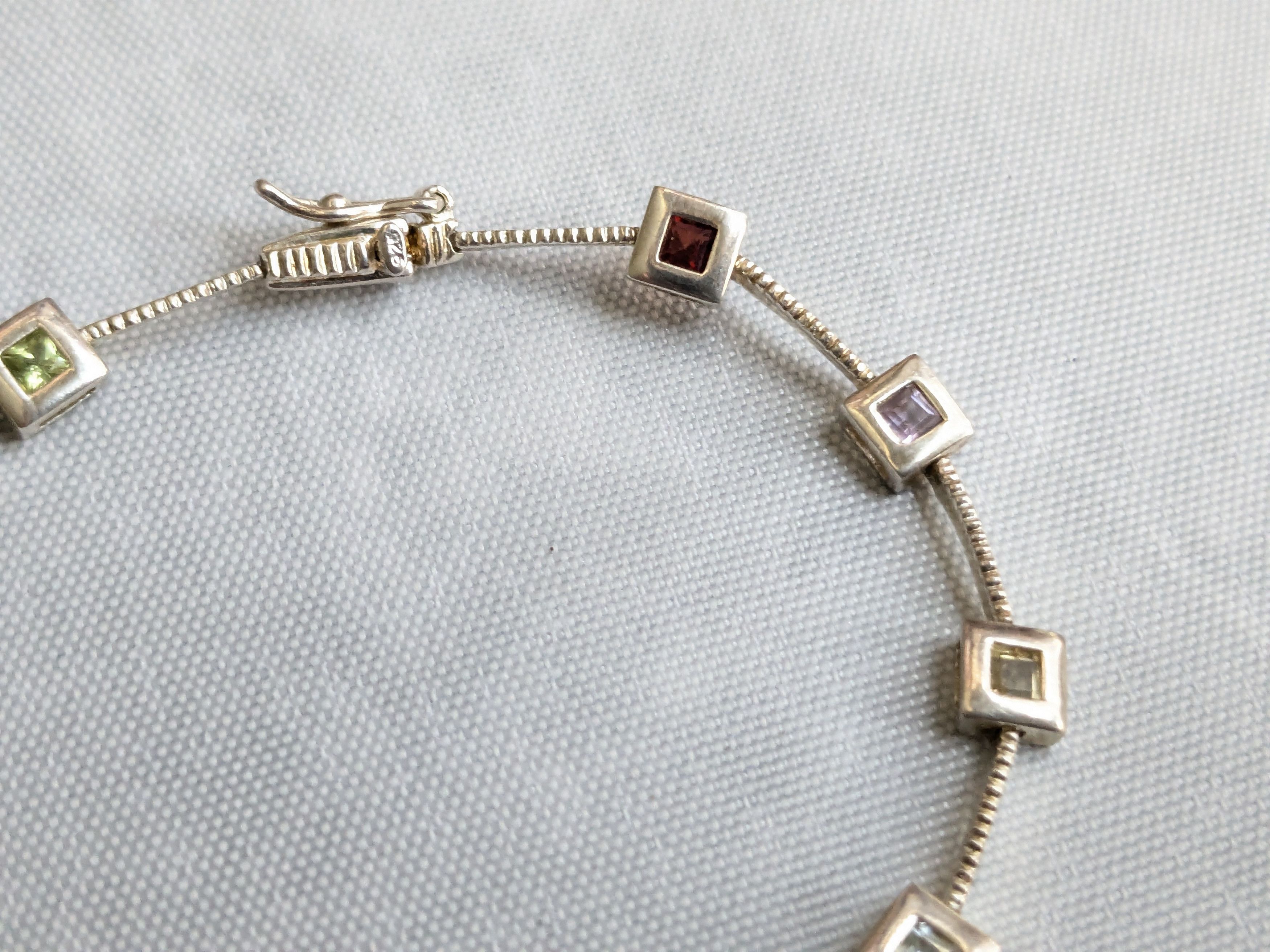 Jewelry Vintage Sterling Silver Tennis Bracelet Square 7" Rainbow Size ONE SIZE - 2 Thumbnail