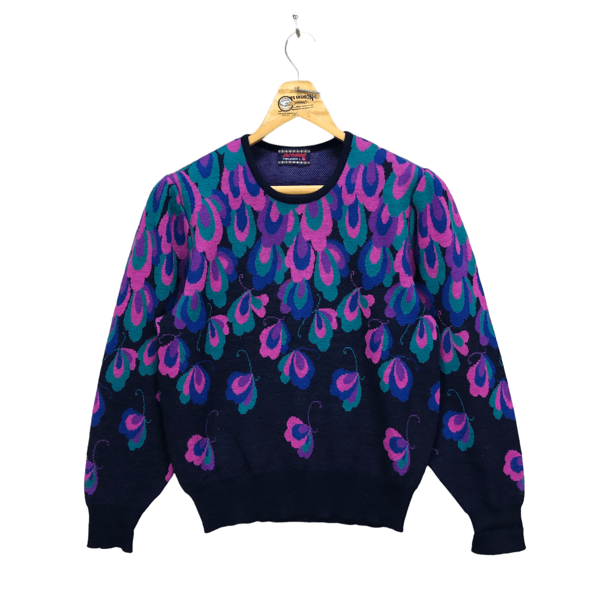 Japanese Brand NICE BUTTERFLY DESIGN KNIT SWEATER BY JACQUARD #5212-180 Size L / US 10 / IT 46 - 1 Thumbnail