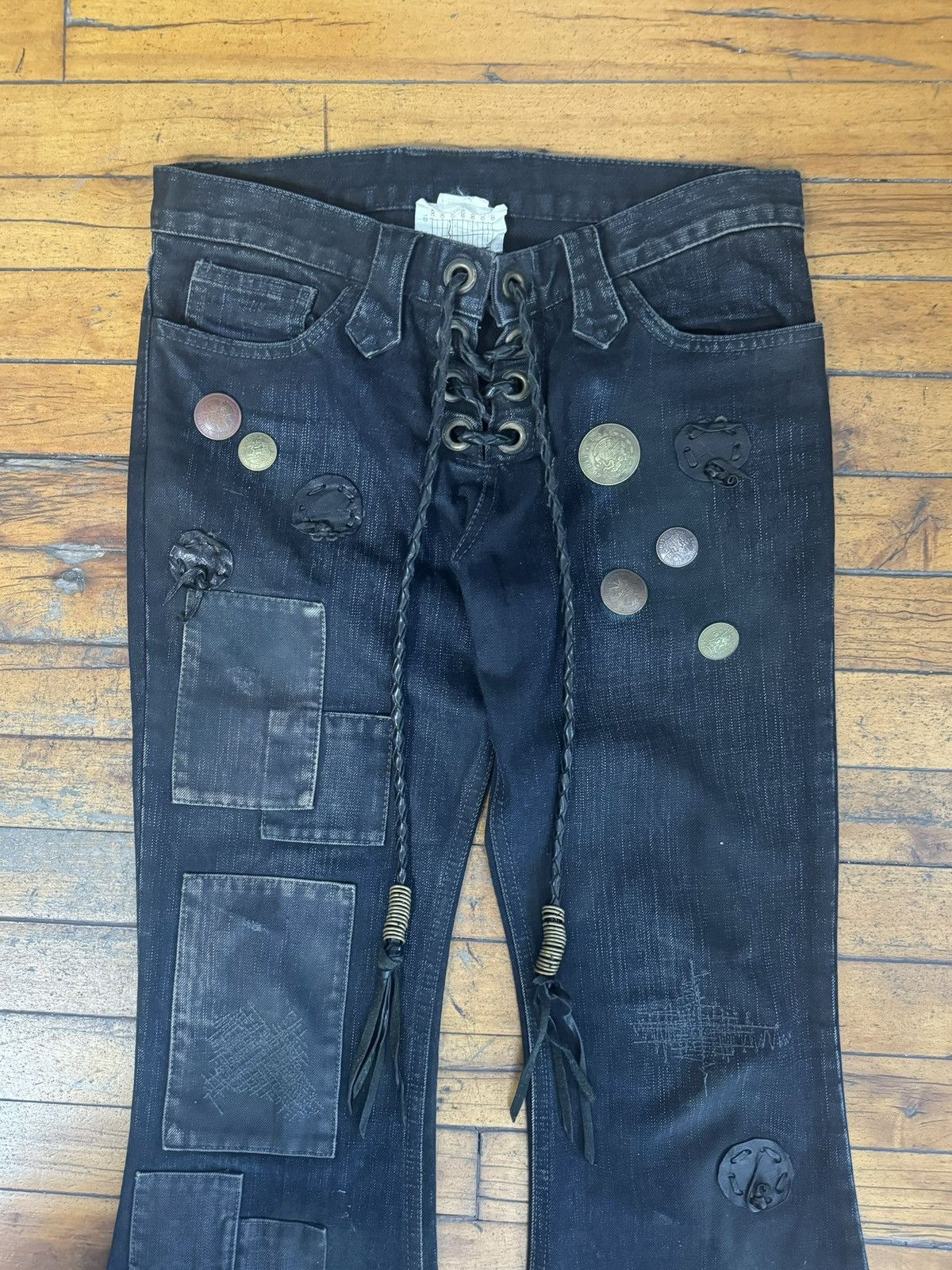 If Six Was Nine Veronica x Led Rechwe Pachacuti Guerilla Flare Lace Up Denim Size US 30 / EU 46 - 2 Thumbnail