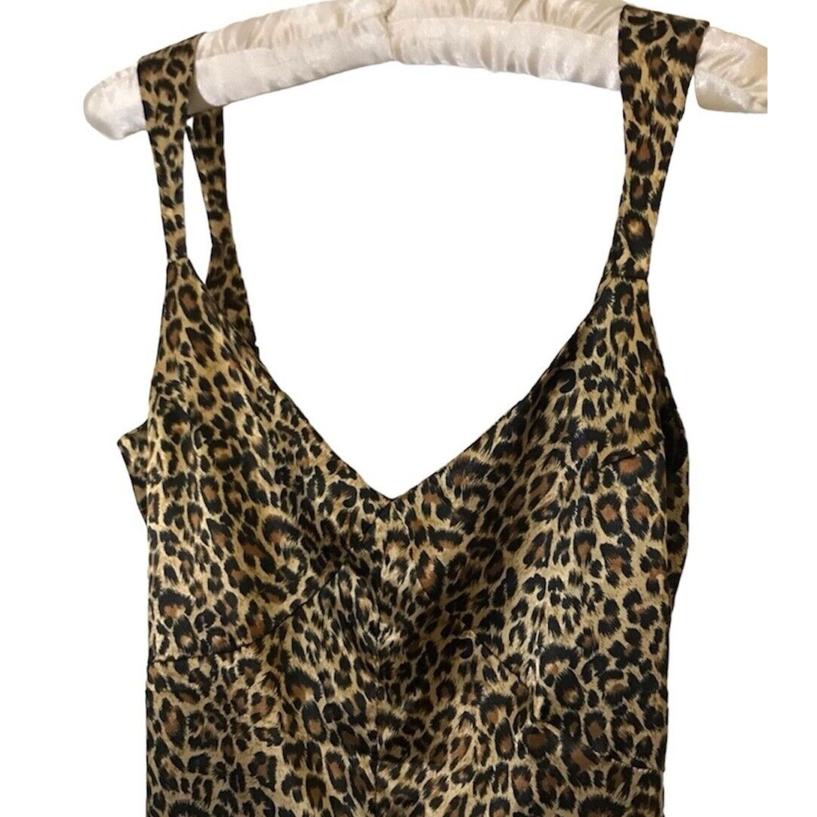 Other Dance & Marvel Tan Black Satin Cheetah V-Neck Midi Dress L Size L / US 10 / IT 46 - 3 Thumbnail