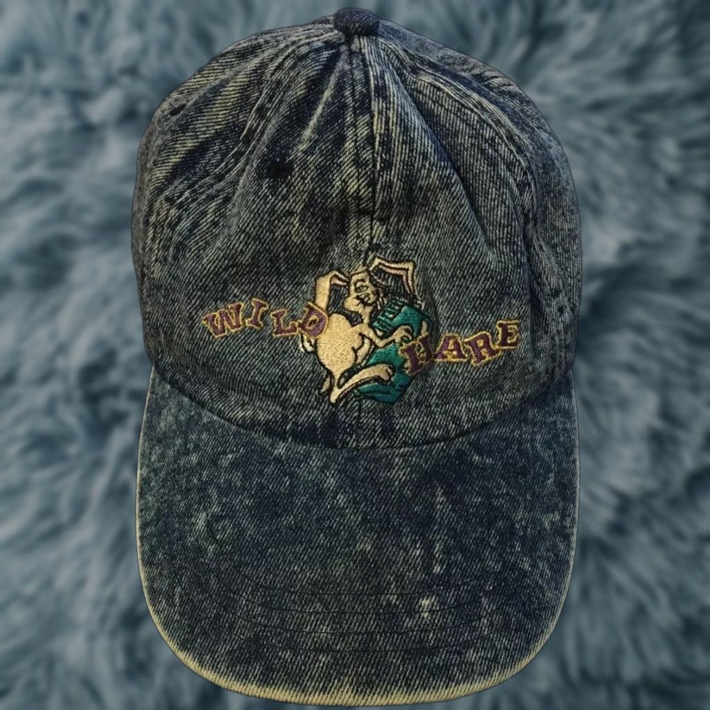 Vintage VINTAGE 90s Wild Hare Hat Denim Blue Adjustable Baseball Cap Mens Grunge Bar Skate Drunk Rabbit Faded Strapback Shirt Hat? Size US 35 - 1 Thumbnail