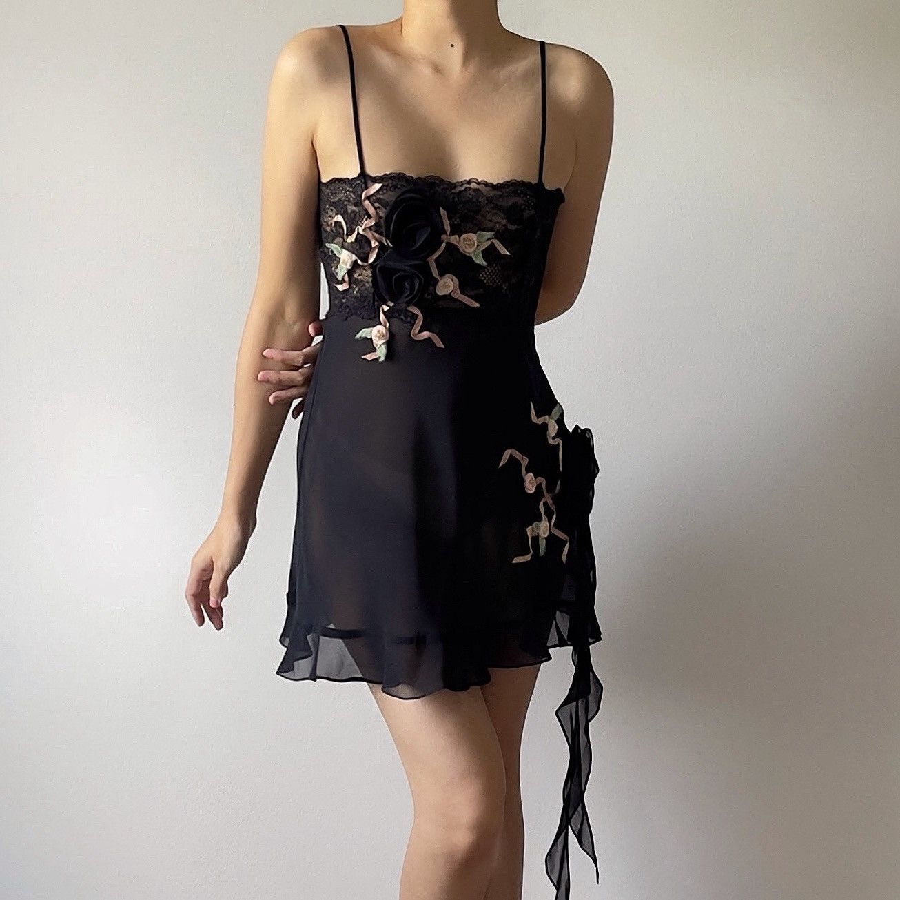 Victoria's Secret Romantic Black Chiffon Semi-Sheer Mini Dress (XS-S) Size S / US 4 / IT 40 - 1 Thumbnail
