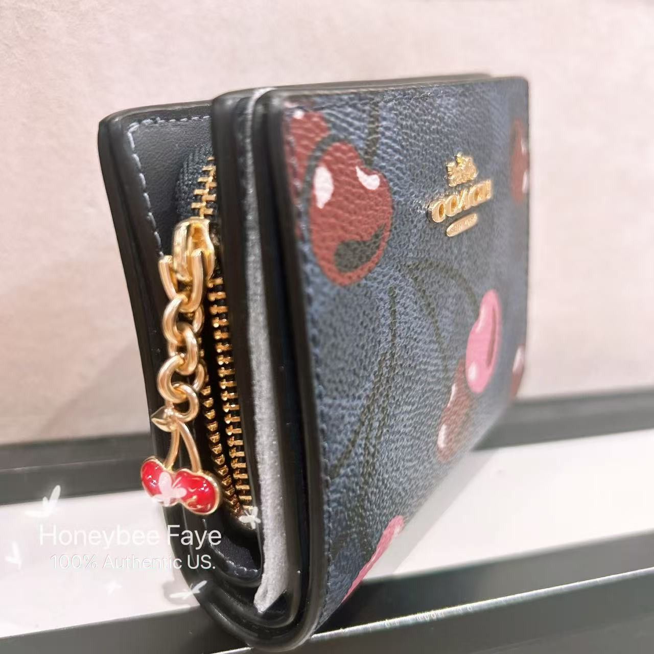 Coach 🍒 Snap Wallet In Signature Canvas With Cherry Print CZ347 Size ONE SIZE - 4 Thumbnail
