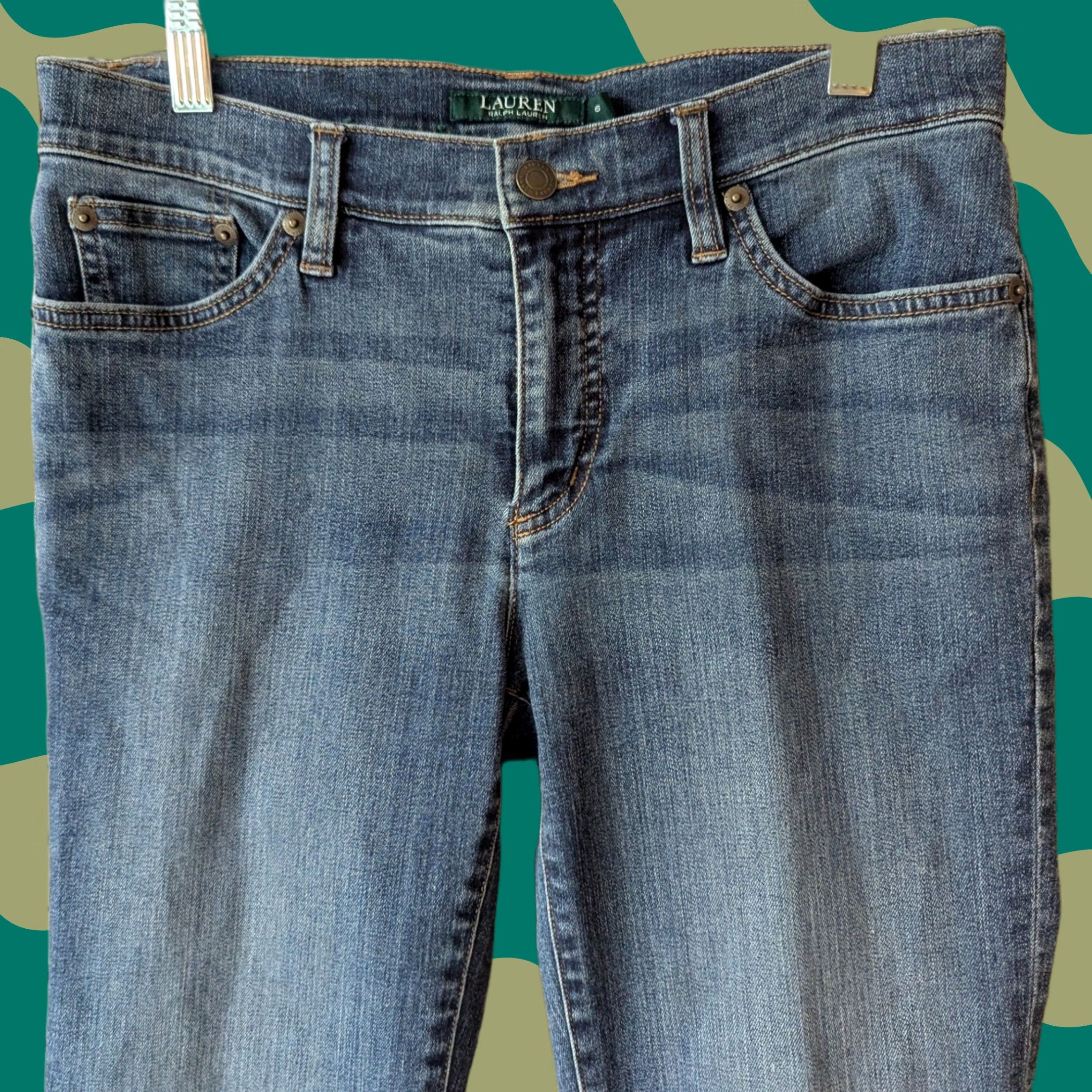 Ralph Lauren Lauren Ralph Lauren Jeans Straight Leg Denim Womens 6 Tall Medium Wash Blue 5-Pocket Pockets Zip Button Leather Patch Vintage No N/A Size 28" / US 6 / IT 42 - 1 Thumbnail