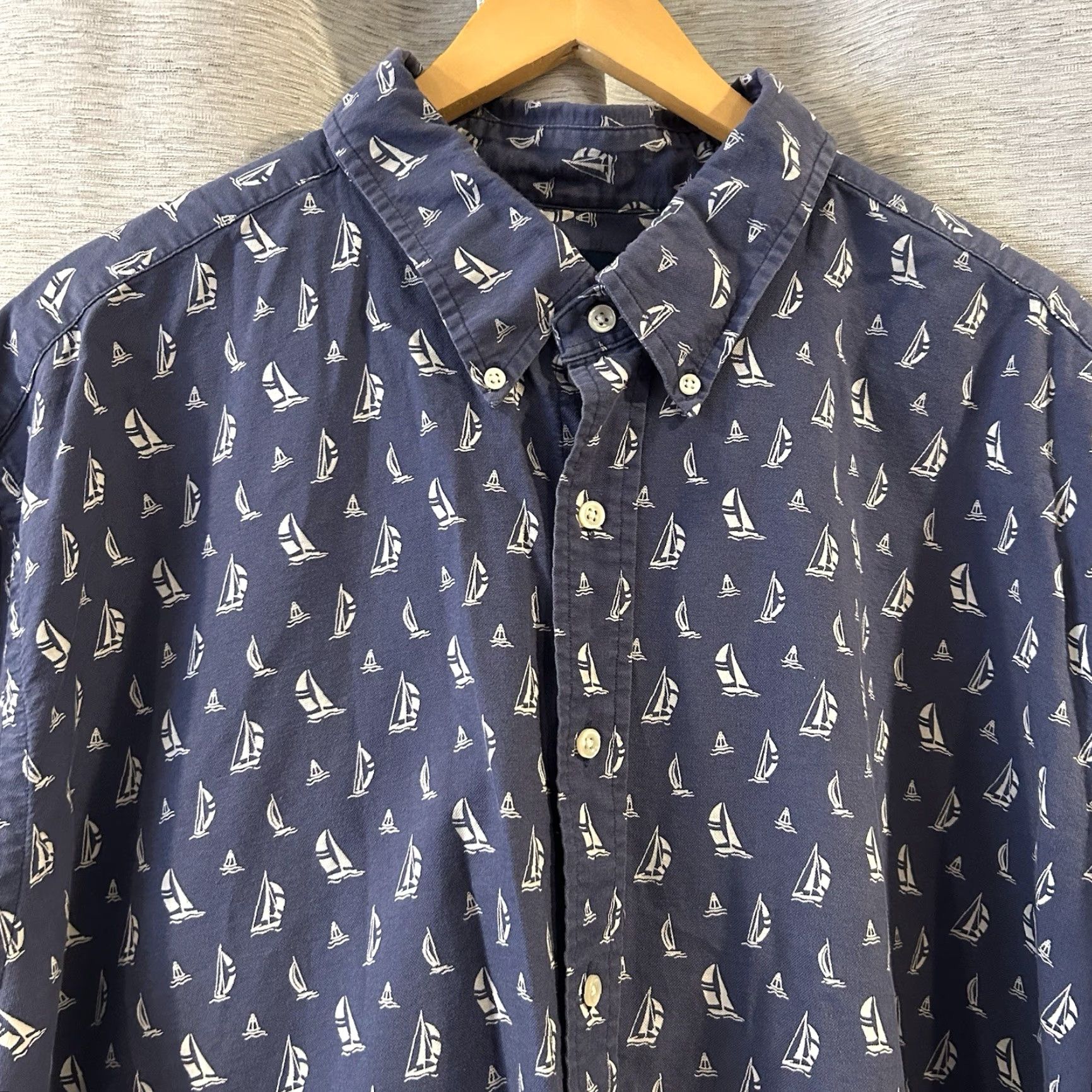 Polo Ralph Lauren POLO RALPH LAUREN Shirt Big 3X Navy Blue Classic Fit Sailboat Print Button-Up Short Sleeve Men's Casual Size US XXL / EU 58 / 5 - 3 Thumbnail