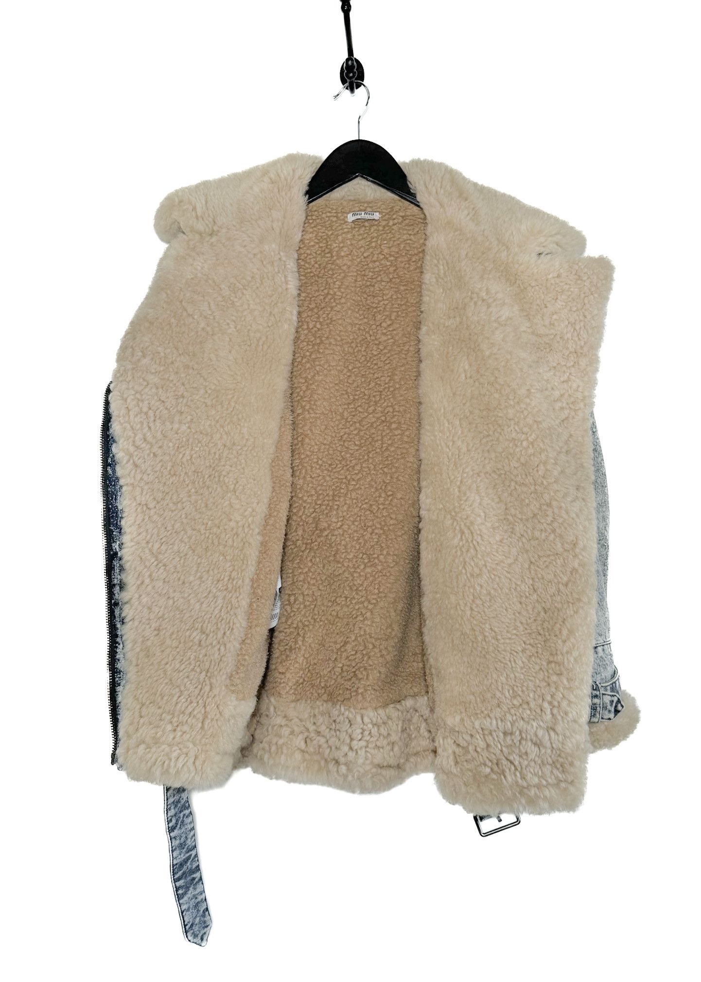 Miu Miu Miu Miu FW 2019 Blue Denim Shearling Aviator Biker Jacket Size XXS / US 00 / IT 34 - 5 Thumbnail