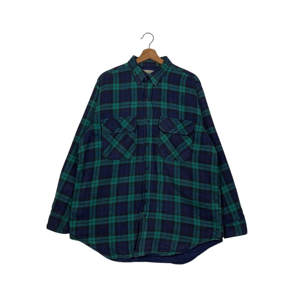 L.L. Bean L.L.BEAN Green Blue Checked Flannel Jacket #1643-C73 Size US L / EU 52-54 / 3 - 1 Thumbnail