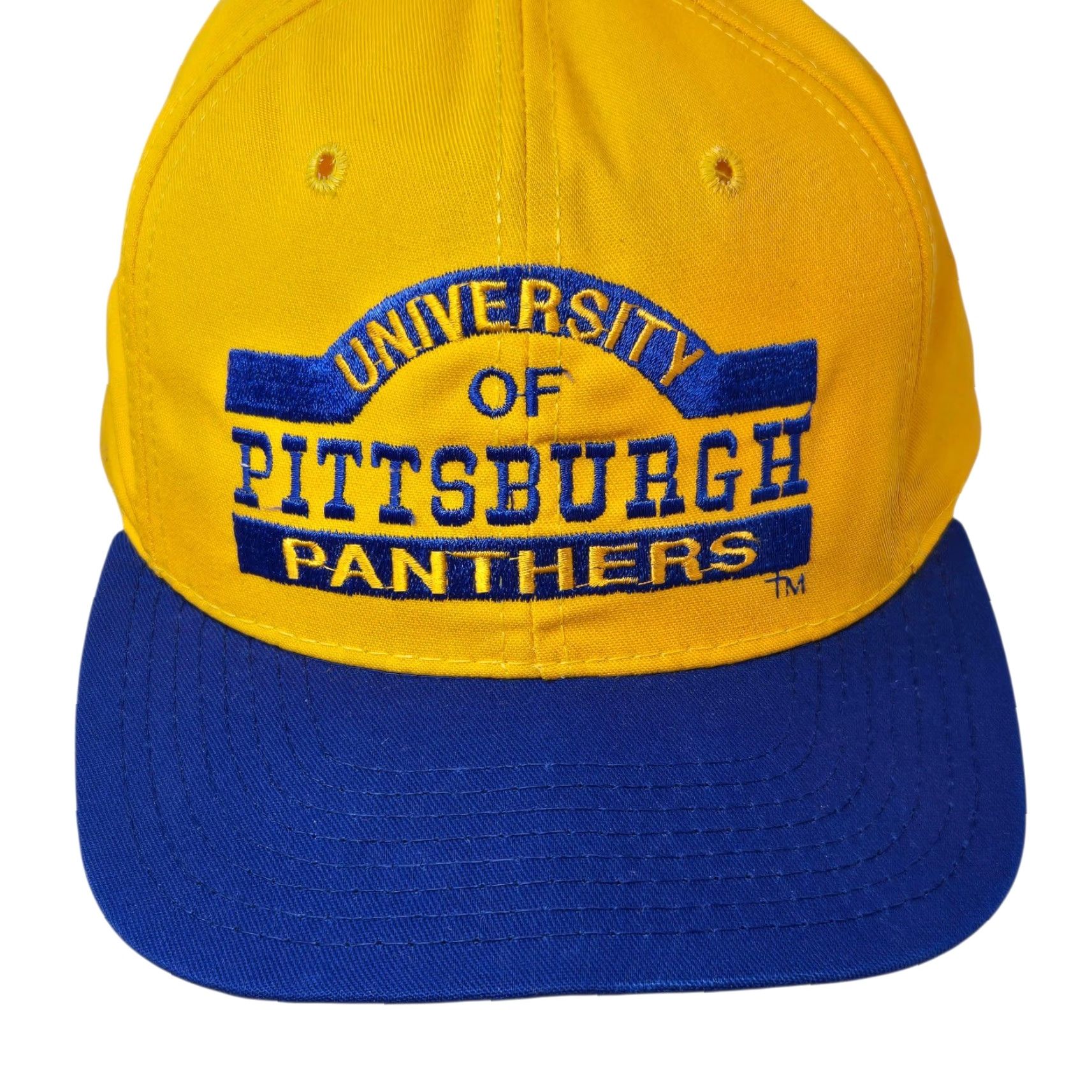 NCAA VINTAGE NCAA Pitt Panthers Snapback Hat Yellow Pitt Spellout NCAA 90s Hat Mens Adjustable Twill Cotton USA Size US 35 - 2 Thumbnail