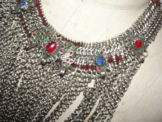 Designer Afghani Metal Collar Inlaid with Colored Glass and Bells Size ONE SIZE - 3 Thumbnail