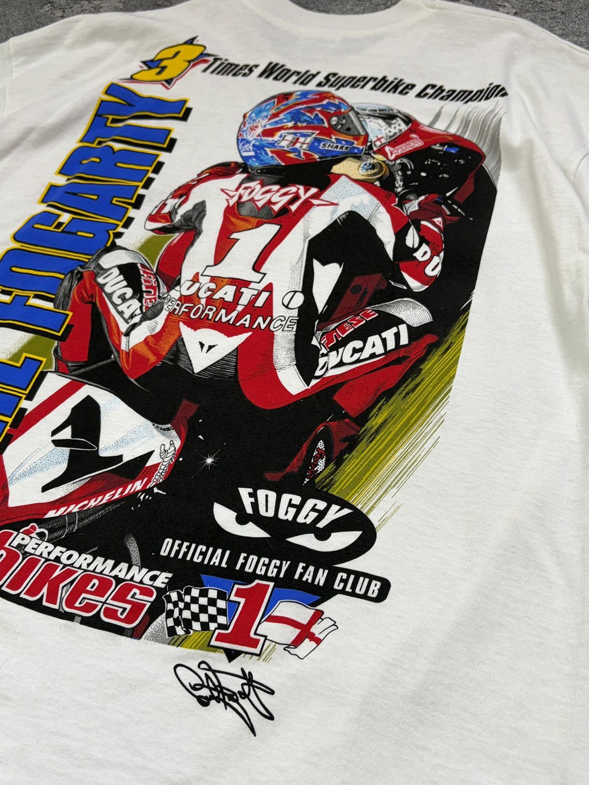 Vintage Vintage 1999 Carl Fogarty 3x World Champion Ducati T-Shirt Size US XL / EU 56 / 4 - 10 Thumbnail