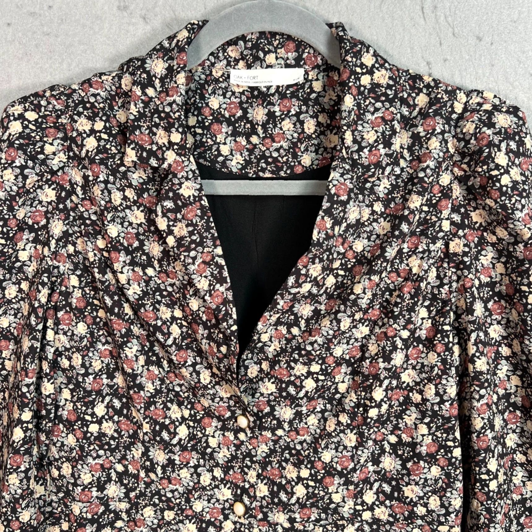 Oak + Fort Oak + Fort Womens Medium Floral Long Sleeve Dress Black Polyester Size M / US 6-8 / IT 42-44 - 5 Thumbnail