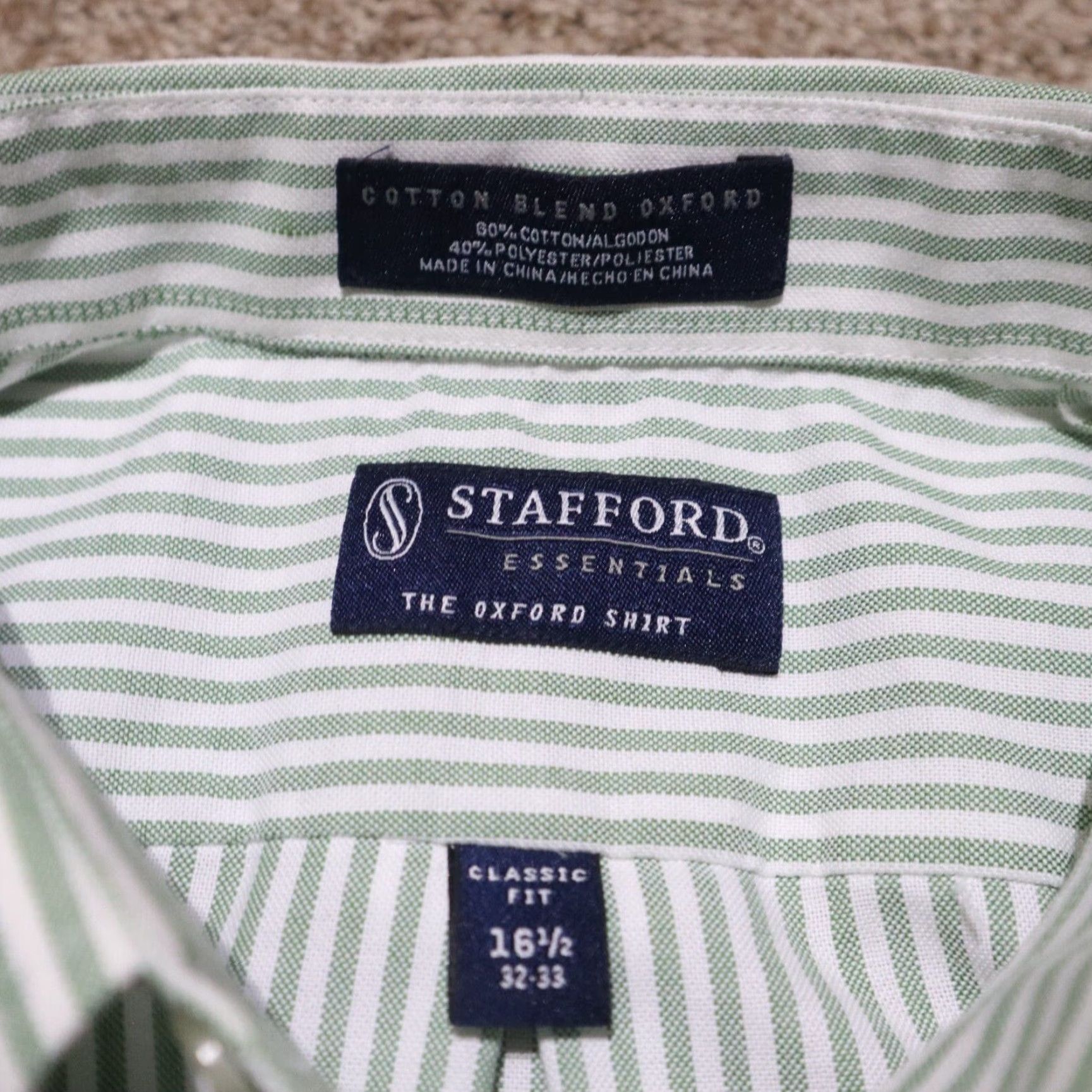 Stafford VINTAGE Stafford Green Striped Button-Up Shirt Long Sleeve Adult Medium Men's Size US L / EU 52-54 / 3 - 2 Thumbnail