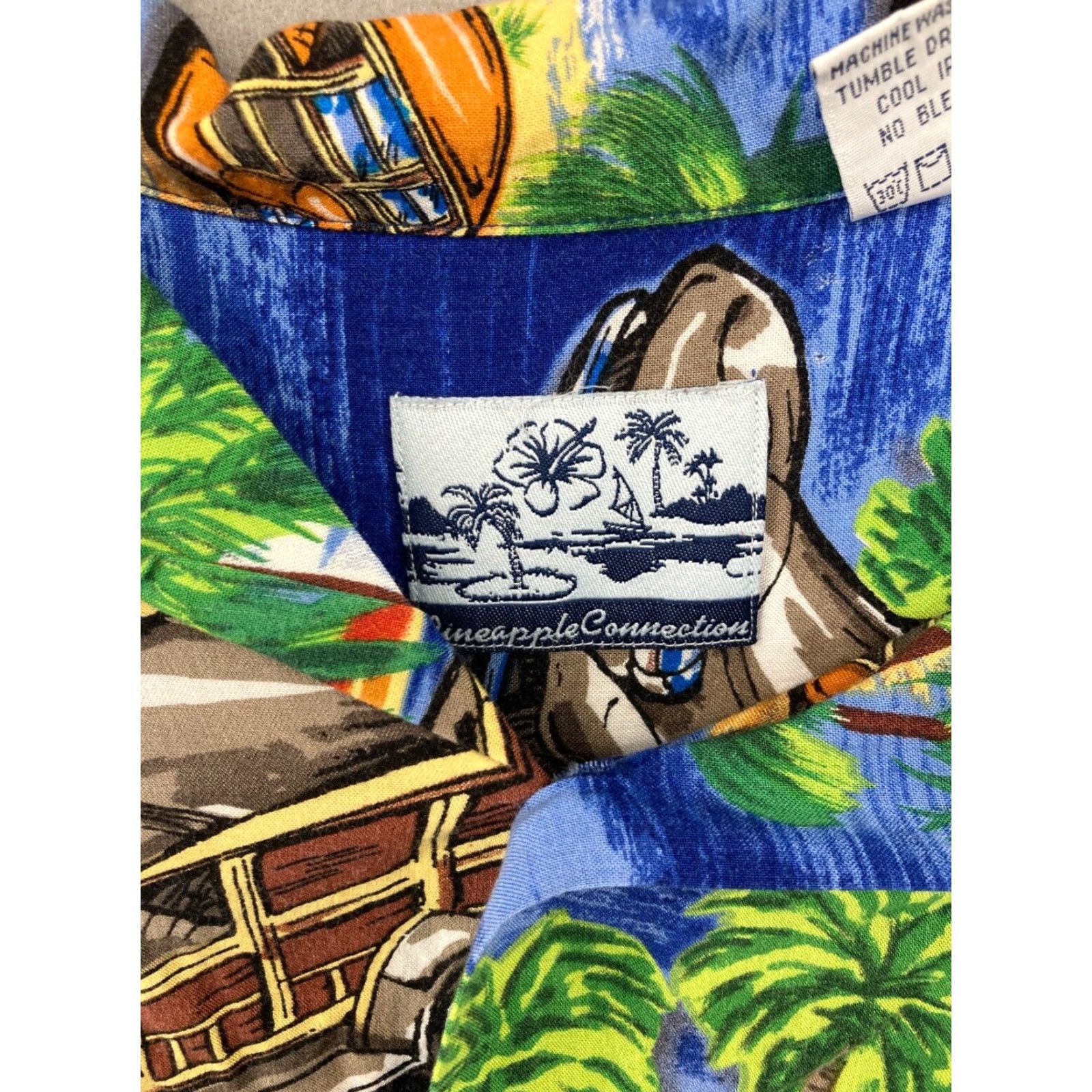 Vintage Pineapple Connection Mens Hawaiian Shirt L Adult Large Palm Tree Vintage Blue Button-Up Short Sleeve Casual Shirt Size US L / EU 52-54 / 3 - 5 Thumbnail