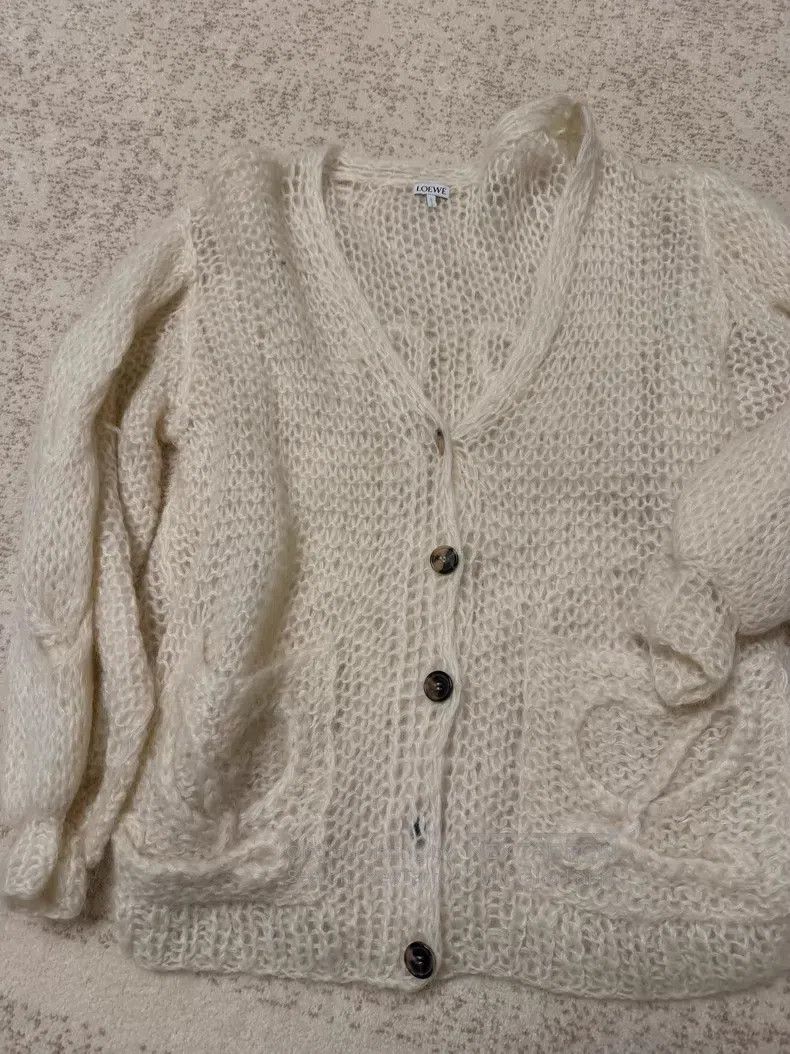 Loewe Loewe Beige Logo Mohair V-Neck Open Cardigan Jacket Size XS / US 0-2 / IT 36-38 - 3 Thumbnail
