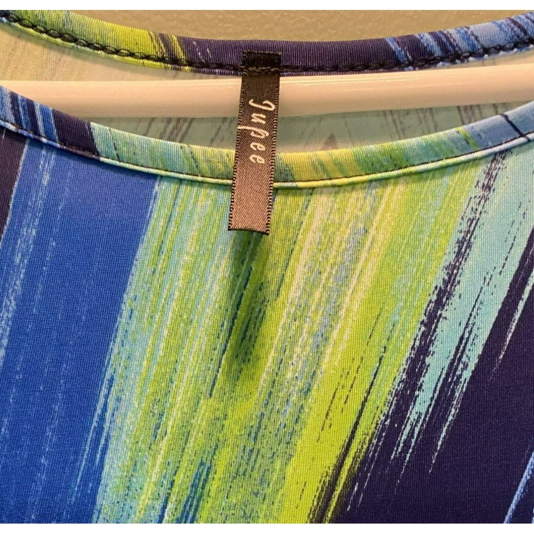 Other Blue Green Yellow Jupee Short Sleeve Abstract Print Silky Dr Size XL / US 12-14 / IT 48-50 - 2 Thumbnail