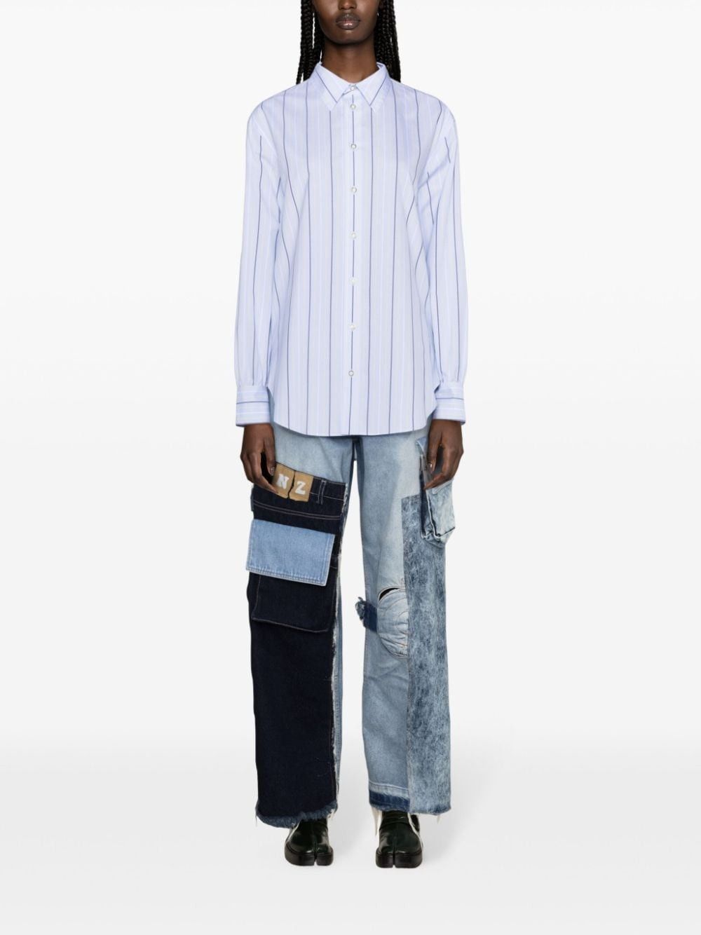 Marni o1f1d3z0525 Striped Straight-Collar Cotton Shirt Multicolor Size M / US 6-8 / IT 42-44 - 2 Thumbnail