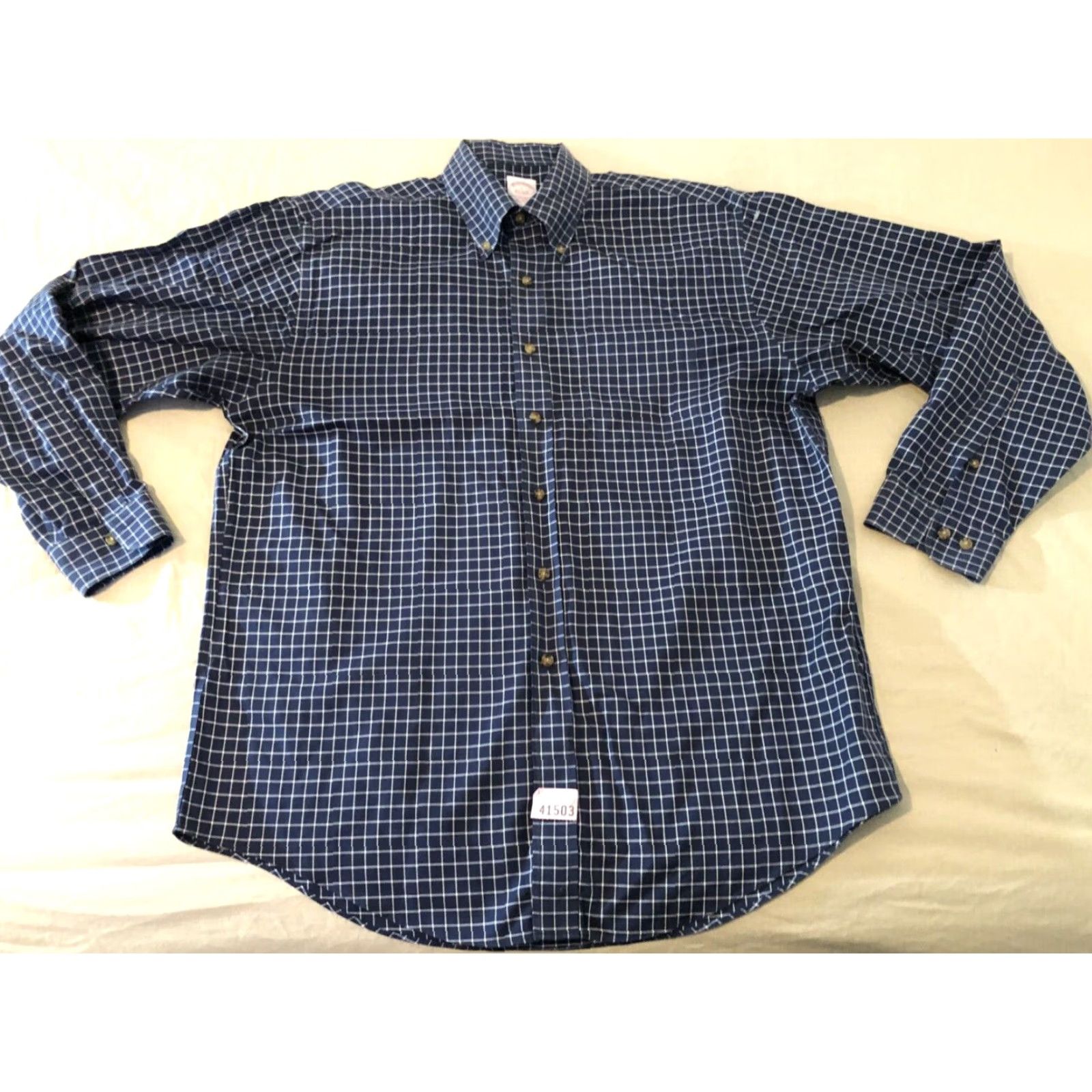 Brooks Brothers VINTAGE? (No) Brooks Brothers Dress Shirt L Mens Cotton Blue Button-Down Navy Large Shirt Men Size 42R - 2 Thumbnail
