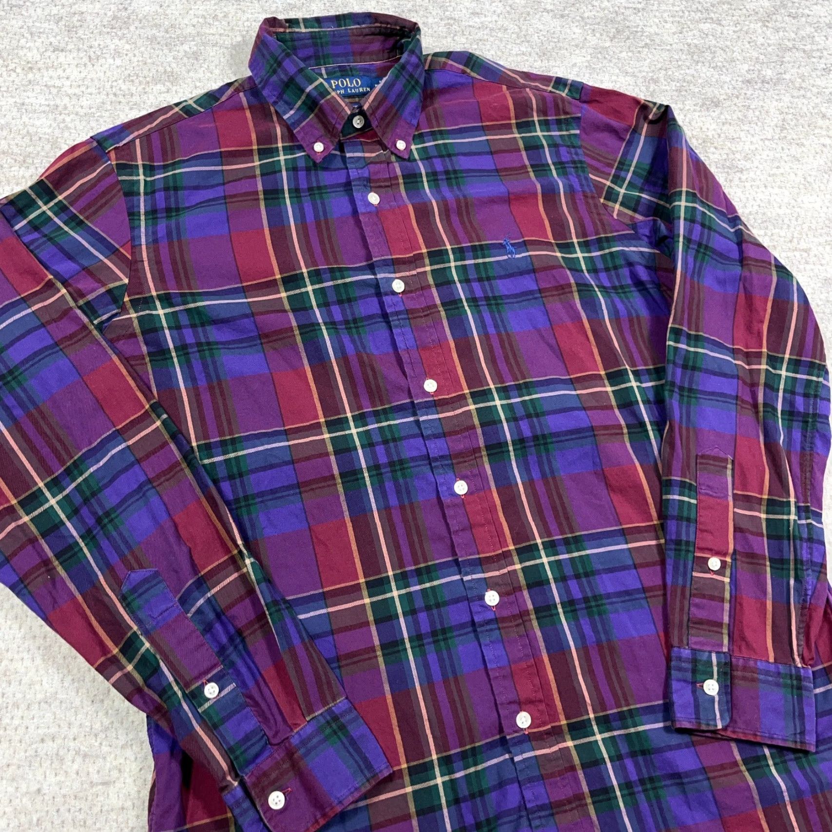 Polo Ralph Lauren Polo Ralph Lauren Shirt Men Medium Purple Red Plaid Button-Up Classic Fit Size 40R - 5 Thumbnail