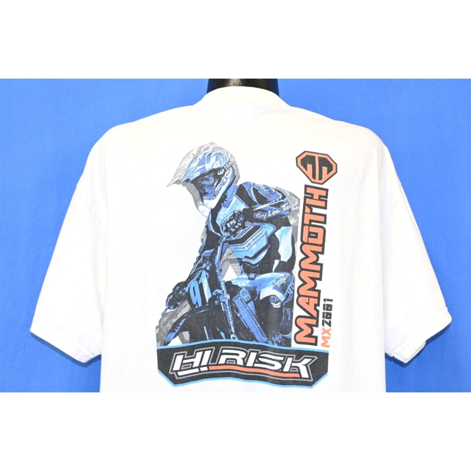 image of Vintage Y2K Hi Risk Mammoth Motocross Mx2001 Motorcycle California T-Shirt XL in White, Men's