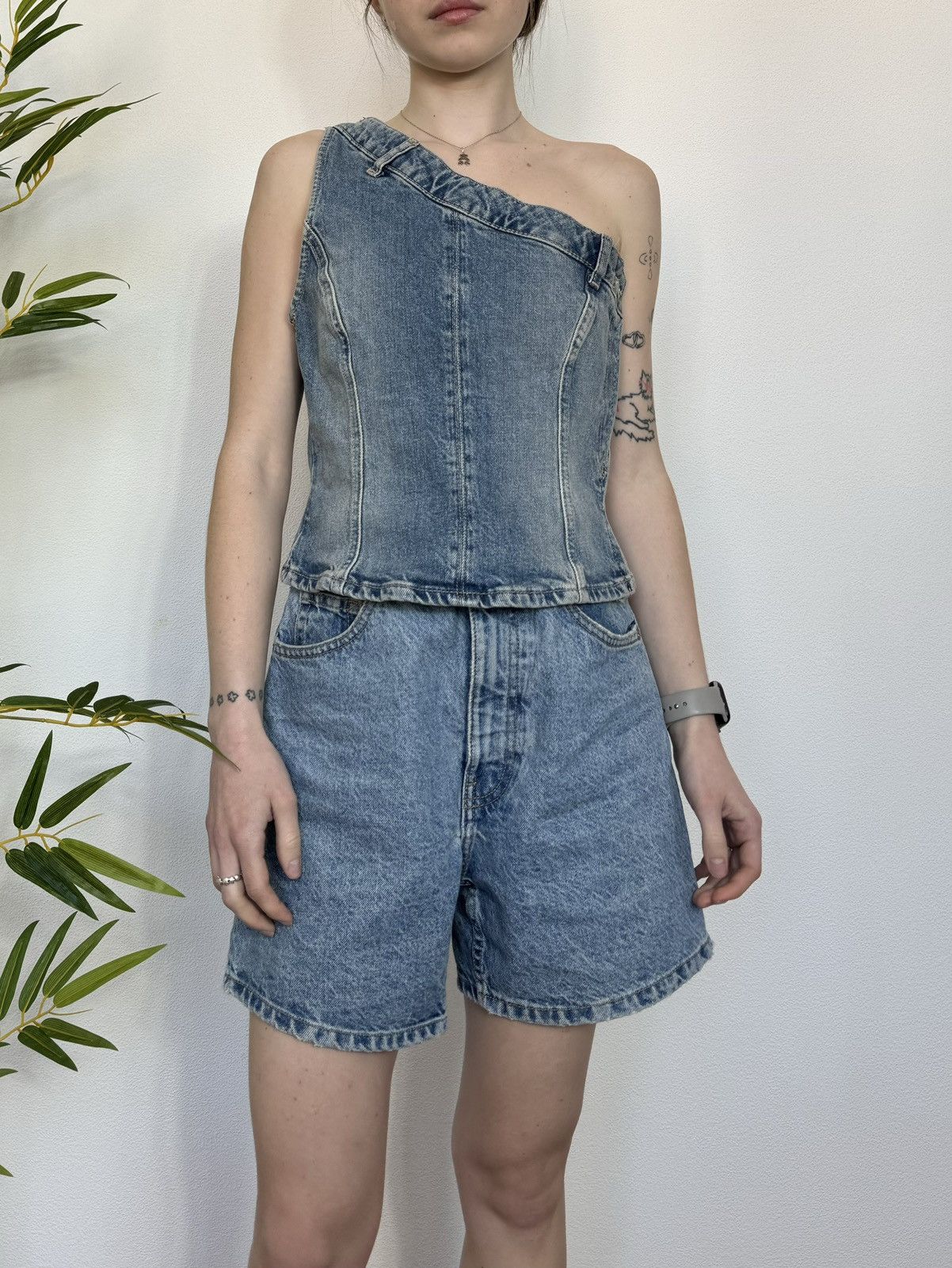 Vintage DENIM JEANS STYLE OFF SHOULDER TANK TOP Size M / US 6-8 / IT 42-44 - 7 Thumbnail