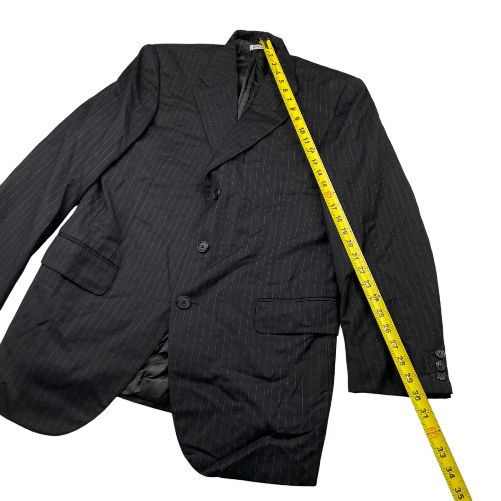 Belvest Belvest Men's 100% Wool 3-Button Suit Black/Pink Stripe • It Size 40S - 12 Thumbnail