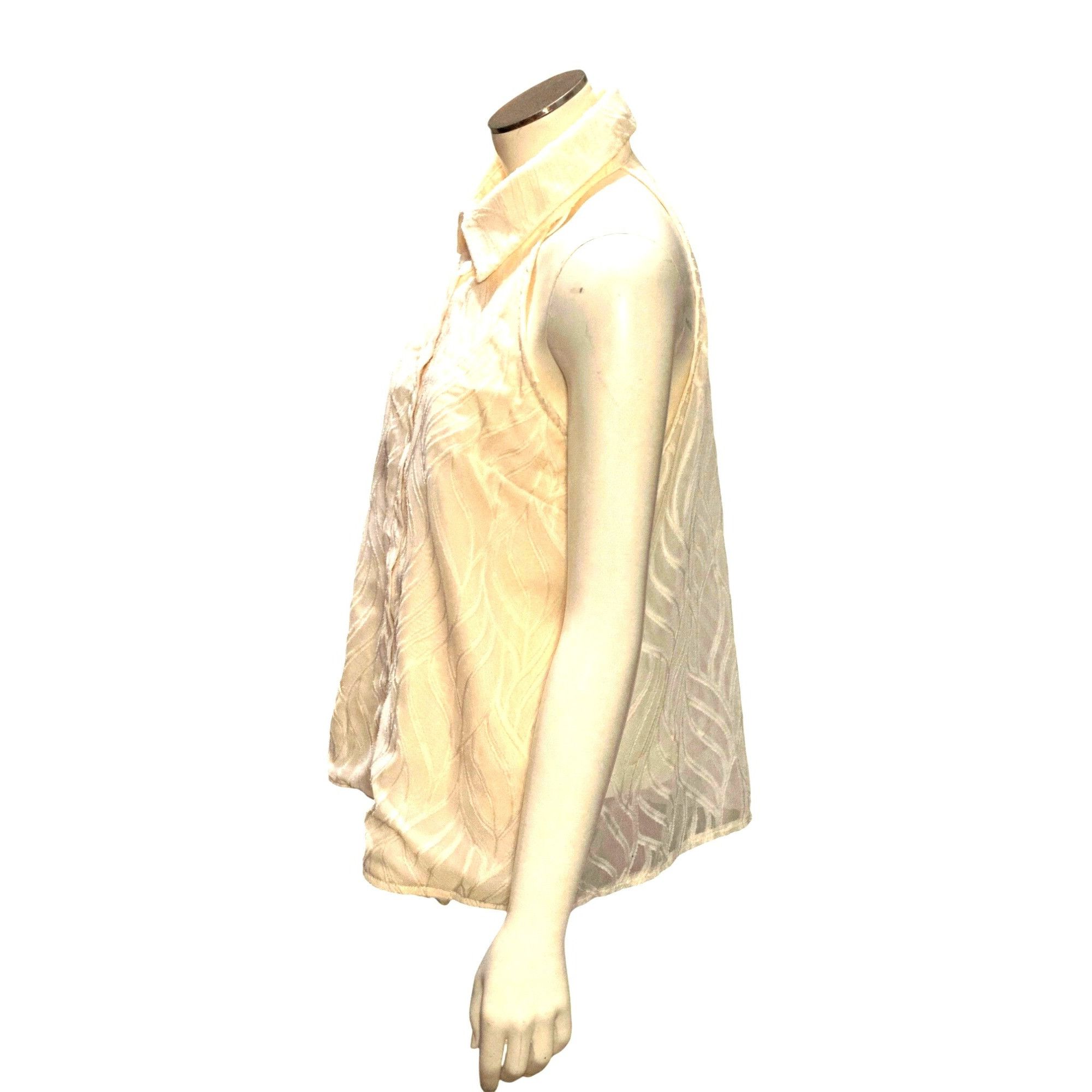 Other CCC Sheer Beige White Sleeveless Halter Blouse Leaf Pattern Size M / US 6-8 / IT 42-44 - 2 Thumbnail